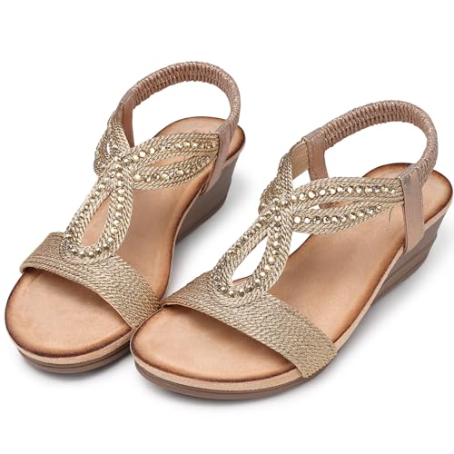 SHIBEVER Wedge Sandals for Women Dressy: Summer Low Wedges Comfortable Open Toe Sandals3