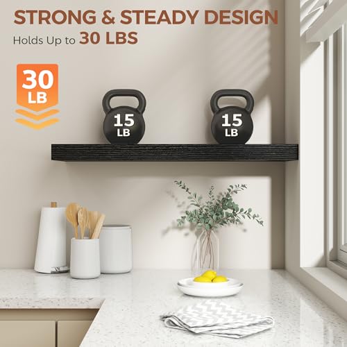 Image of Dreamland 30 Inch Black Floating Shelves for Wall,8 Inch Deep Floating Shelves,30 inch W x 8 inch D Wall Shelves for Bedroom,Living Room, Kitchen,Bathroom,Set of 2