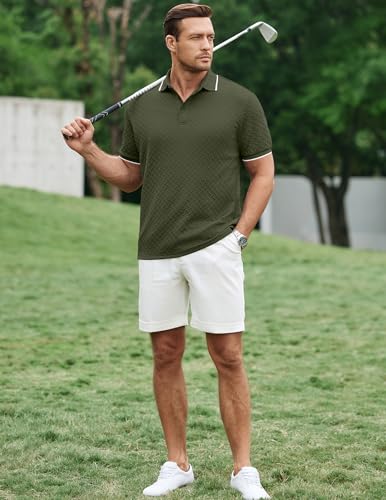 Image of JMIERR Mens Casual Polo Shirt Short Sleeve Vacation Button Summer Beach Knit Stretchy Golf Shirts