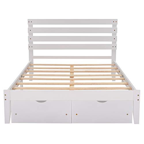 Lch Full Bed Frame With Drawers,Wood Full Size Platform Bed Frame With Headboard, Full Storage Bed For Kids Girls Boys, No Box Spring Needed, White #TOP2