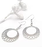  Ohrringe - MOON - rund antik versilbert hängend handmade einzigartig Damen Mädchen Schmuck Design modern filigran Muster Jugendstil Mandala Mond