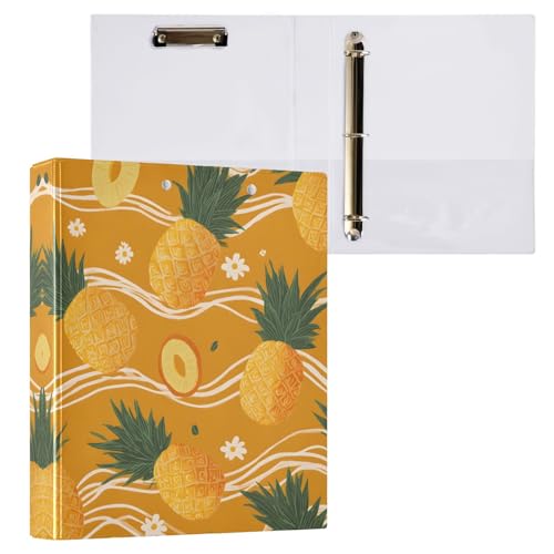 リングファイル ルーズリーフ バインダー a4 パイナップル オレンジ Dリング 3穴 200枚収納 クリップ&収納ポケット付き 書類整理 事務用品