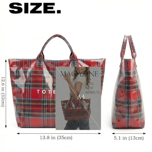 Image of PVC Tote Bag Gifts for Women Large Tote Purse Kraft Paper Letter Print Hobo Handbags for Work Beach Shopping Travel