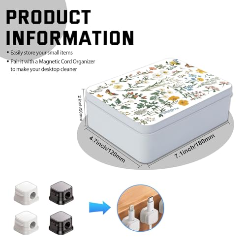 Image of Metal Tin Box with Lid,Multi-functional Storage Large Box Can Store Tea Biscuits Game Cards, Playing & Tarot Cards-Comes with 4 Magnetic Cord Clips,Flower Garden Butterfly