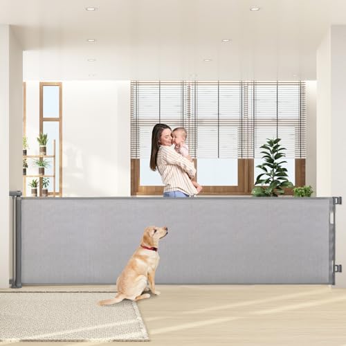 HollyHOME Treppenschutzgitter Ausziehbar, 300cm Türschutzgitter, Grau | Extra Breit Hundegitter, Baby Absperrgitter Sicherheitsgitter für Babys und Haustiere, Geeignet für Innen &