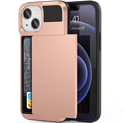 Anuck Iphone 13 Mini Wallet Case: Shockproof, Heavy Duty With Card Holder, Dual Layer Armor Bumper, Anti-Scratch, 5.4" - Rose Gold #TOP10