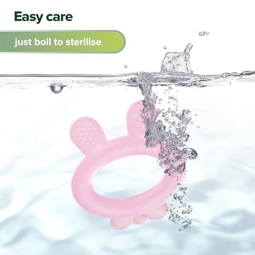 Image of Haakaa Silicone Baby Teether - Rabbit Ear Frozen Teething Toy for Babies 3-6 Months- Cold Teething Relief - BPA Free Silicone-Pink