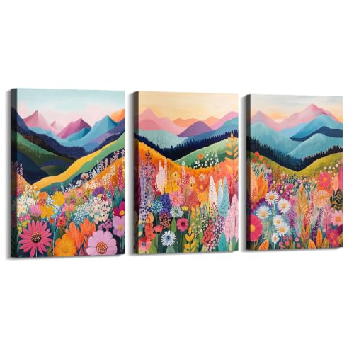 Toile murale aquarelle paysage montagne lot de 3 affiches encadrées 40x60cm pour salon