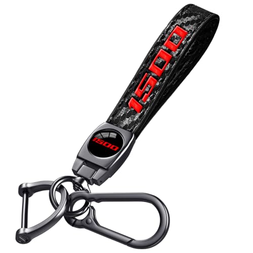 Image of Black 1500 Keychain for Dodge Charger Challenger Durango RAM, Black Carbon Fiber Leather & Metal Car Key Fob Holder, Red 1500 Car Keychain Accessories