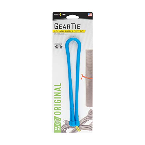 Nite IZE Original Gear Tie, Reusable Rubber Twist Tie, 18-Inch, Bright Blue, 2 Pack, Made in The USA