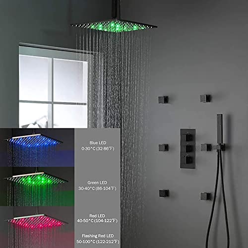 Pommeau de douche à effet anti-brûlure avec système de douche à LED thermostatique noir