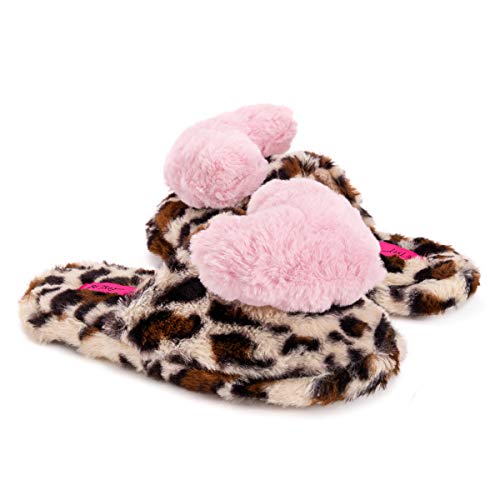 Betsey Johnson Novelty Sherpa Scuff Slipper Leopard/Pink Heart Sm (Us Women's 5-6) M #TOP3