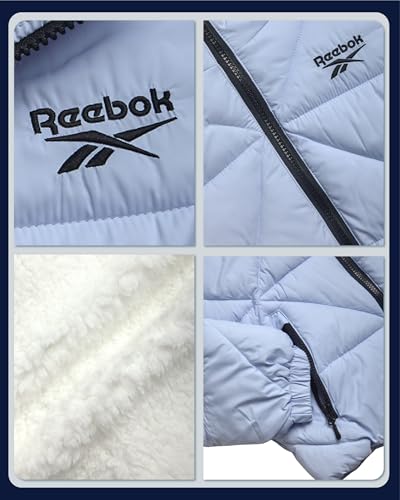 Image of Reebok Girls Heavyweight Quilted Cropped Puffer Parka with Sherpa Lining | Plush Faux-Fur Trim, Wind-Blocking Hood, Deep Pockets for Warm Hands, Modern Silhouette for School and Cold Days
