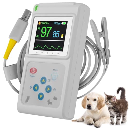 Oxímetro de pulso de mano veterinario, mide con precisión la saturación de oxígeno y la frecuencia cardíaca de las mascotas, incluye sonda y cable USB, ideal para perros, gatos y animales pequeños