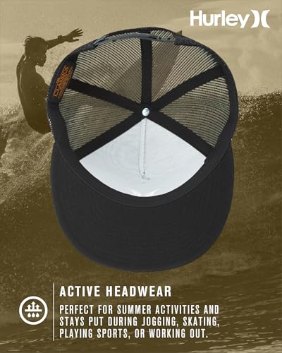 Image of Hurley Men's Caps - Flat Brim Mesh Panel Baseball Cap Trucker Hat - Snap Back Hats for Men
