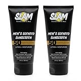 SLAM GentleMan Men's Sunscreen Lotion SPF 50 & Moisturizer – Face & Body Sunblock, Anti-Aging, Water-Resistant, Hawaii Act 104 Safe, Skincare for Men, Cologne Scented – 3 fl oz. each. Double pack.