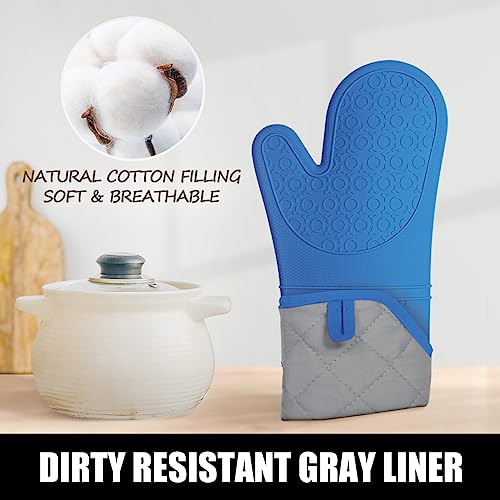 Rorecay 6pcs Oven Mitts and Pot Holders Sets for Kitchen, Extra Long Non-Slip Silicone Oven Gloves Heat Resistant 500 Degrees Potholders Hot Pads for Baking Cooking, Quilted Liner, RoyalBlue