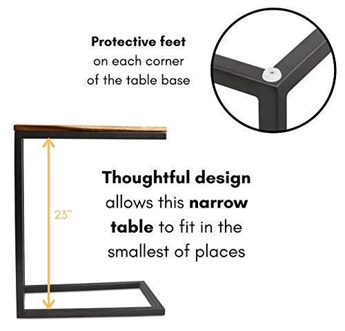 Birdrock Home Acacia Wood Tv Tray C Side Table - Set Of 2 - Industrial Design - Fully Assembled - Natural Bed Sofa Snack End Table - Living Room Chair C Shaped Table - Narrow Wooden Top #TOP6