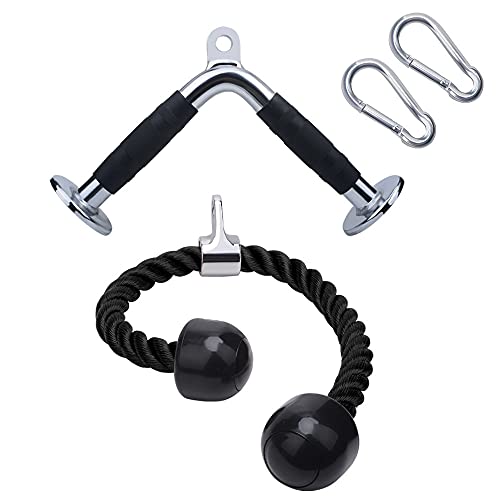 Trizepsseil Trizeps Set Hufgriff Rudergriff Trizeps-Kabelzug nach unten drücken V Stange Kabelzug Griff Einhandgriff für Zuhause Fitnessstudio Einhandgriff Kabelzug Fitnessgriffe Metall Cover