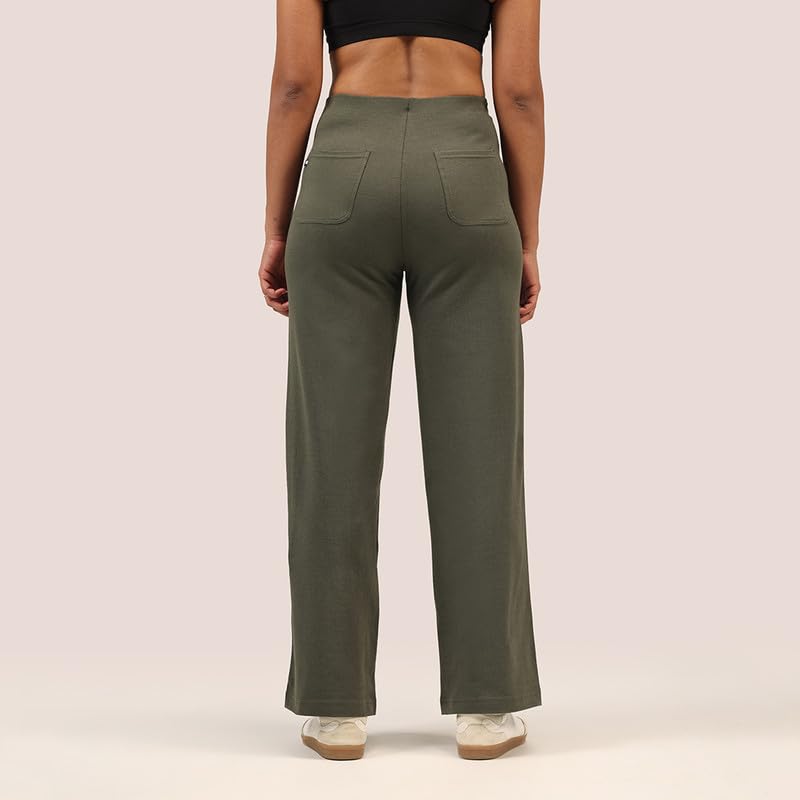 Image of BlissClub Womens Work-to-Wine Twill Wide Dart Pants Insanely Breathable Elasticated Waistband 2 Pockets Mock Fly | Wide Silhouette Stylish Pleats