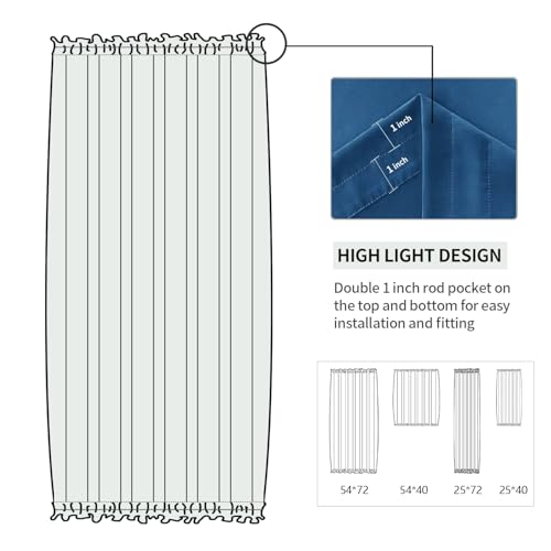 Image of DWCN French Door Curtains - Rod Pocket Thermal Blackout Curtain for Window /Patio Doors /Doorways /Classroom /Kitchen for Privacy, 25W by 40L Inches, 1 Panel with Tieback, Classic Blue