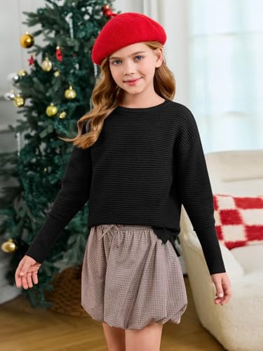 Image of Haloumoning Girls Fall Sweater Kids Ribbed Knit Split Pullover Tops 5-14Y
