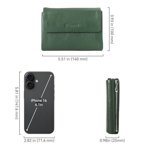 Bifold Wallet for Women Genuine Leather, [Large Capacity] [Magnetic Closure] Female Ladies Wallet Card Holder with ID Window, Zipper Coin Pockets (Army Green)2