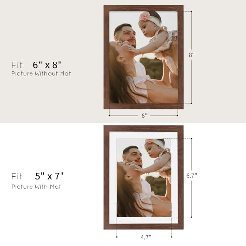 6x8 Oak Wood Picture Frame - Minimalist 6x8 Picture Frame, 6"x8" Frame Wood, Natural Solid Wooden Picture Frames for Wall Art Photo and Prints(1 Pack, Walnut)