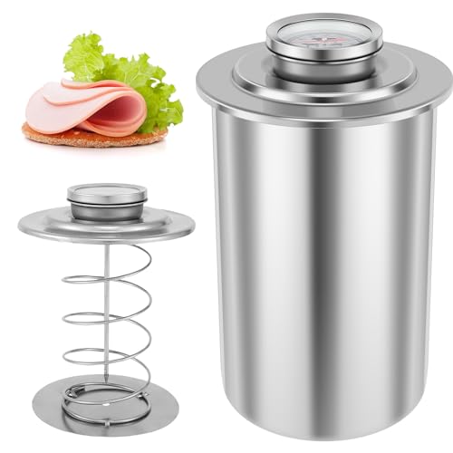 KTZCTPCA Ham Meat Press Maker with Thermometer, Stainless Steel Ham Press Maker Machine Gourmet Cooking Tools, Round Shape Meat Press Maker Machine, Kitchen Bacon Meat Pressure Cookers Boiler Pot