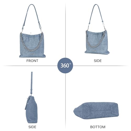 Image of LA FESTIN Split Leather Shoulder Bag for Women with Adjustable Strap, Chain Detail, Elegant Women's Crossbody Handbags