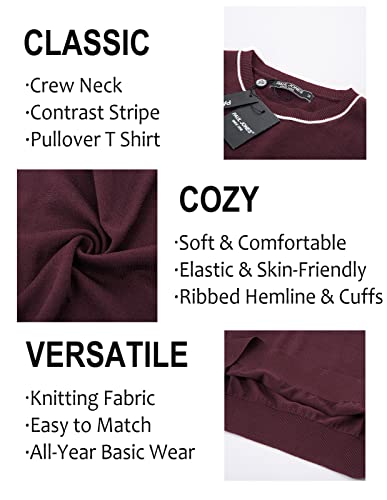 Pj Paul Jones Men's Casual Crew Neck Pullover Short Sleeve Knitted Summer Pullover Sweaters (Burgundy, Large) #TOP4