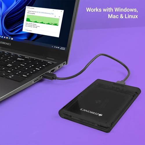 Image of Zebronics 2.5 inch SSD /HDD Enclosure, Max. 4TB Storage, Upto 5Gbps Transfer Speed, Tool-Free Slide Design, USB to Micro B Connector, Windows, Mac, Linux Support, Translucent Case (CSH102)