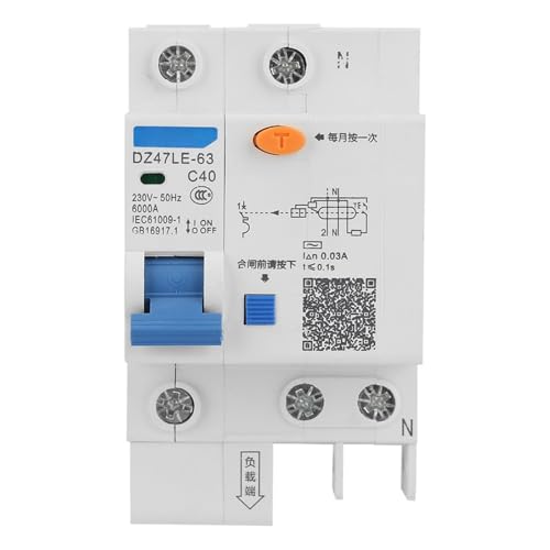 VOBOR Residual Current Circuit Breaker, DZ47LE-63 230V 40A 30mA RCD Short Circuit Protection Disconnect Switch Isolator for Solar Panel Battery UPS Inverter Photovoltaic PV System