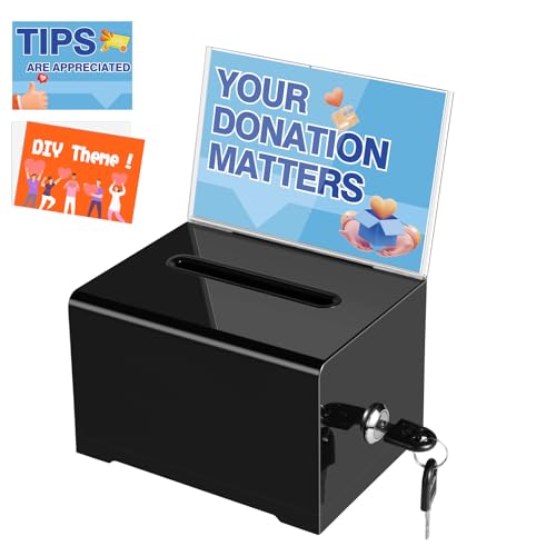 Polmart black Donation Box with Lock - Secure Ballot Box