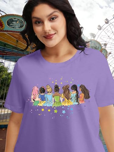 Image of NANYUAYA Plus Size Magic Shirts for Women Castle Kingdom Graphic Magical T Shirt Cute Holiday Princess Tee Vacation Tops