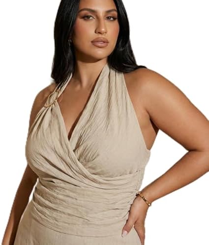 Top Amarelo Pálido 100% Poly | Modelo Halter com Decote V Cruzado...