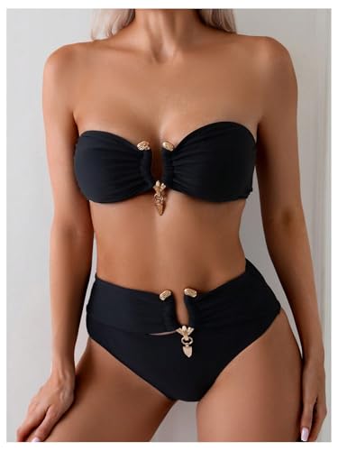 SOLY HUX Women's Bandeau Bikini High Waisted Two Piece Swimsuits Strapless Bathing Suit Swimwear3