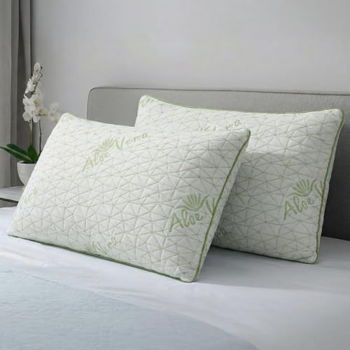 Image of AYKA Ultimate Aloevera Bed Pillow Set of 2 | 100% Virgin Microfiber Filling for Neck & Shoulder Support | 17x27 inch Breathable Hotel Quality Pillows | Never Flat, Anti-Bacterial | Supersoft