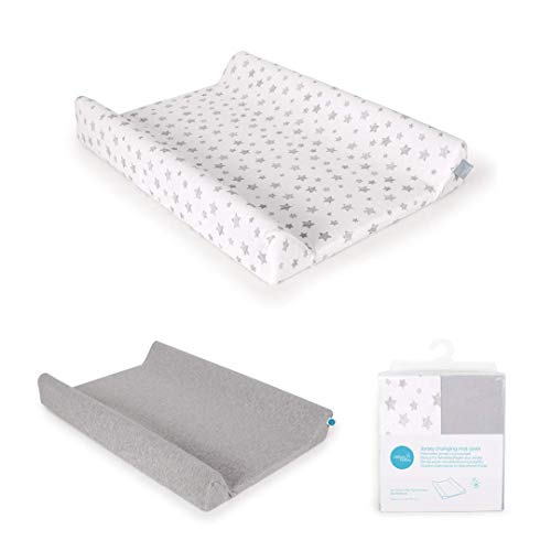 Ceba Baby Funda para cambiador - Juego de 2 fundas para cambiador de 2 cuñas 50 x 70 / 50 x 80 cm - Funda para cambiador - Algodón extragrueso - Gris claro + estrellas grises Cover