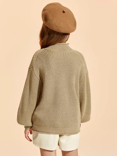 Image of rrhss Girls Mock Neck Loose Knit Sweaters Kids Long Sleeve Slouchy Warm Cute Fashion Pullover Tops 5-14 Years