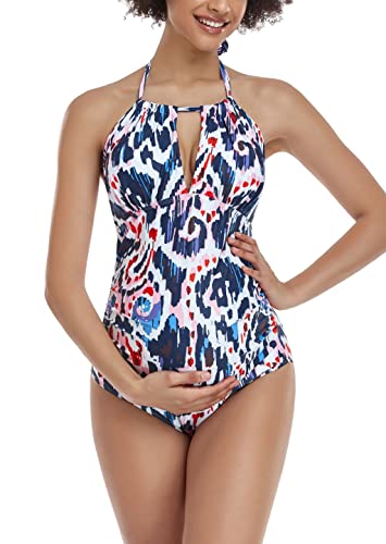 Eastelegant Maternity Swimsuits One Piece V-Neck Pregnancy Swimwear Halter Maternity Bikini (Black Pink Floral, S) #TOP2