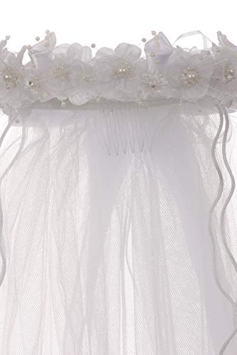 Girls Veil Pearl Holy First Communion White Floral Wreath Veil Headpiece Crown2