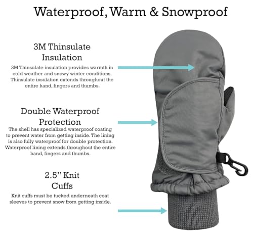 image for N'Ice Caps Kids Waterproof Snow Mittens Cold Weather Thinsulate Insula