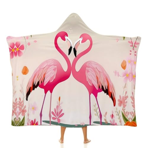 Cape à capuche fleurs et flamants roses pour canapé et bureau cocooning