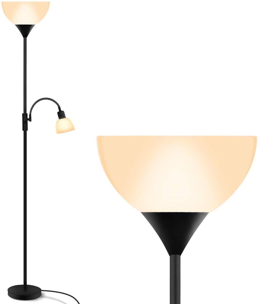 Floor Lamp - Standing Lamp, 9W+4W Energy Saving LED Bulbs, Torch Lamp with Adjustable Reading Lamp, 3000K Warm White, LED Floor Lamps for Bedroom, Living Room, Office, Working, Reading