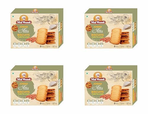 Image of Mid Break Jowar Atta Biscuits | Millets Cookies | Gluten Free | Maida and Egg Free Biscuits Snack With Jaggery & Palm Oil | High In Fiber, Protein & Wholesome Nutrition | 800g | Pack of 4