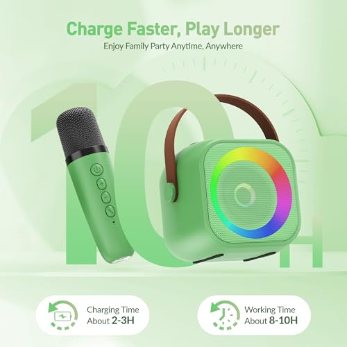 Image of Mini Karaoke Machine：Portable Bluetooth Karaoke Microphone, Singing Speaker with 2 Wireless Mic and Light Kids Adults, Christmas Birthday Gifts for Girls Boys Family Home Party(Green)