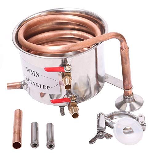 Image of YUEWO Moonshine Still Copper Alcohol Water Distiller Spirits Kit Copper Tube Wine Making Kit Homebrewing Boiler Build-in Thermometer for Whisky Brandy