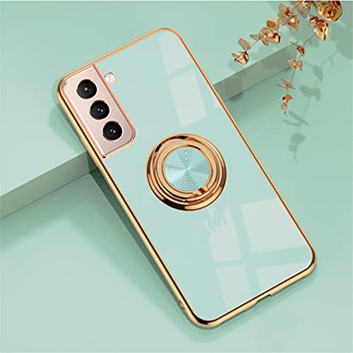 EYZUTAK Electroplated Magnetic Ring Holder Case, 360 Degree with Rotation Metal Finger Ring Holder Magnet Car Holder Soft Silicone Shockproof Cover for Samsung Galaxy S20 FE 5G - Mint Green