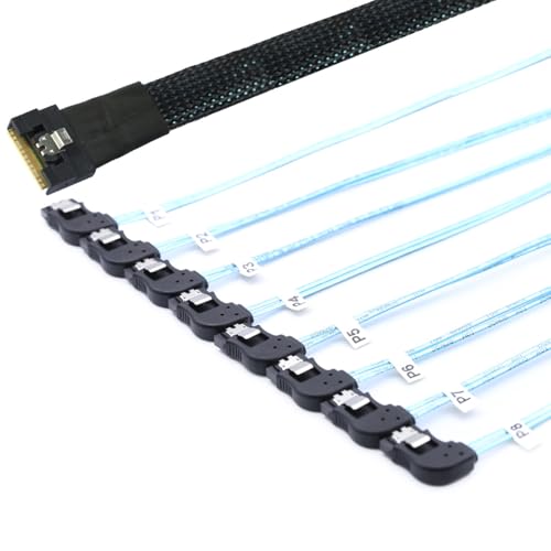 Cable Slimline 4.0 SFF-8654 8i a 8x SATA ángulo derecho 0.5m miniatura 6